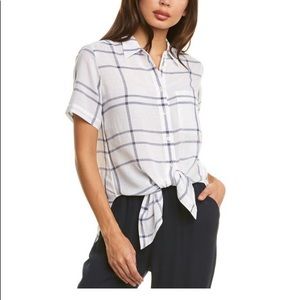 Tie Front Shirt in Plaid Viscose-Linen